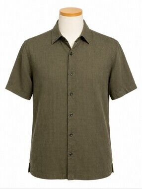 Theory Men's Dark Green Linen Short Sleeve Button Down Shirt Sz XS Casual Beach